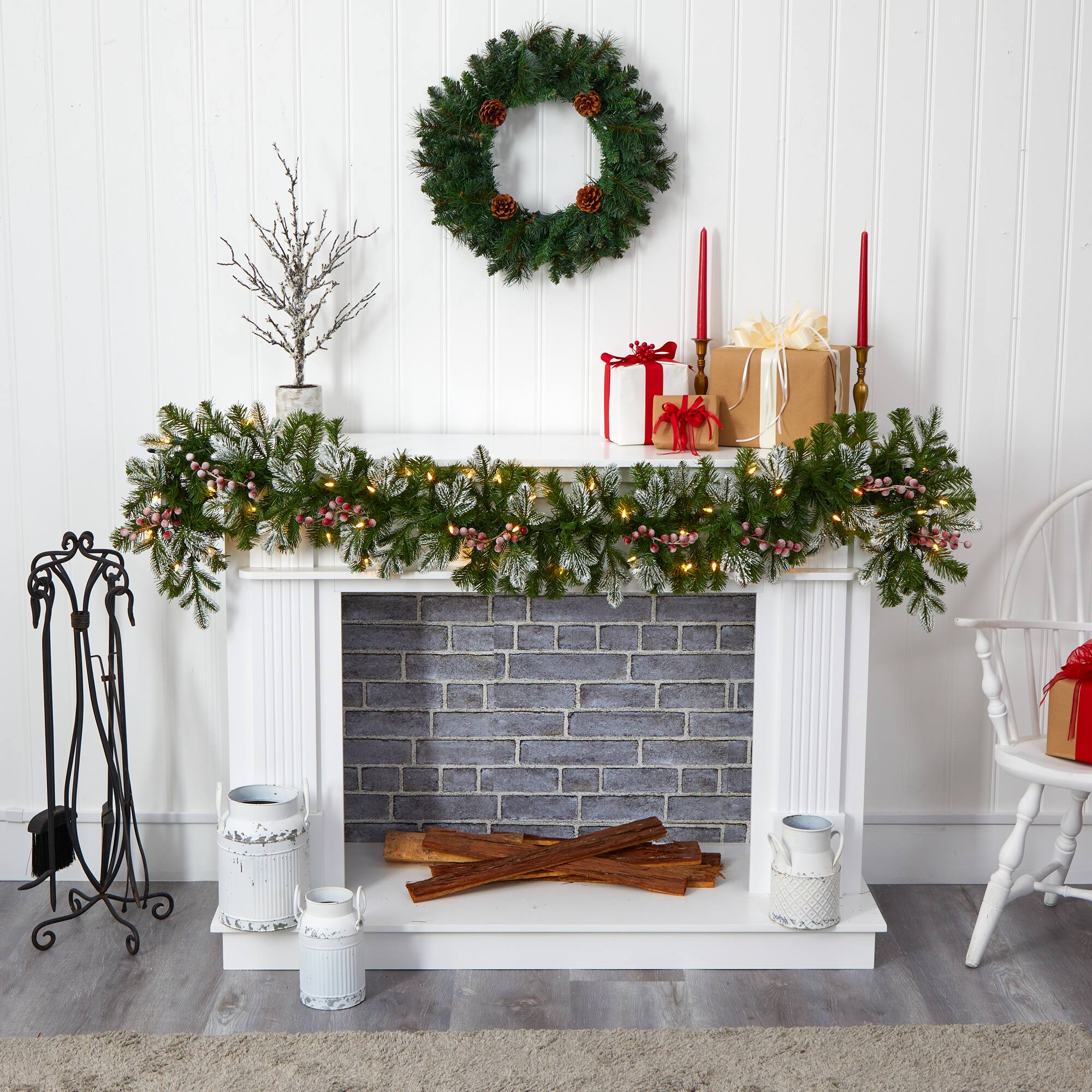 6ft. LED Snow Tipped Berries & Pine Christmas Garland